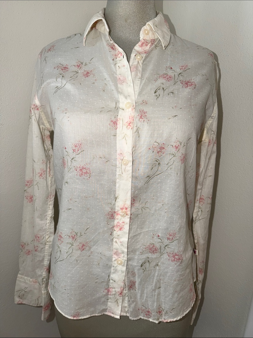 Vintage Polo Jeans Ralph Lauren white pink floral button up blouse m medium